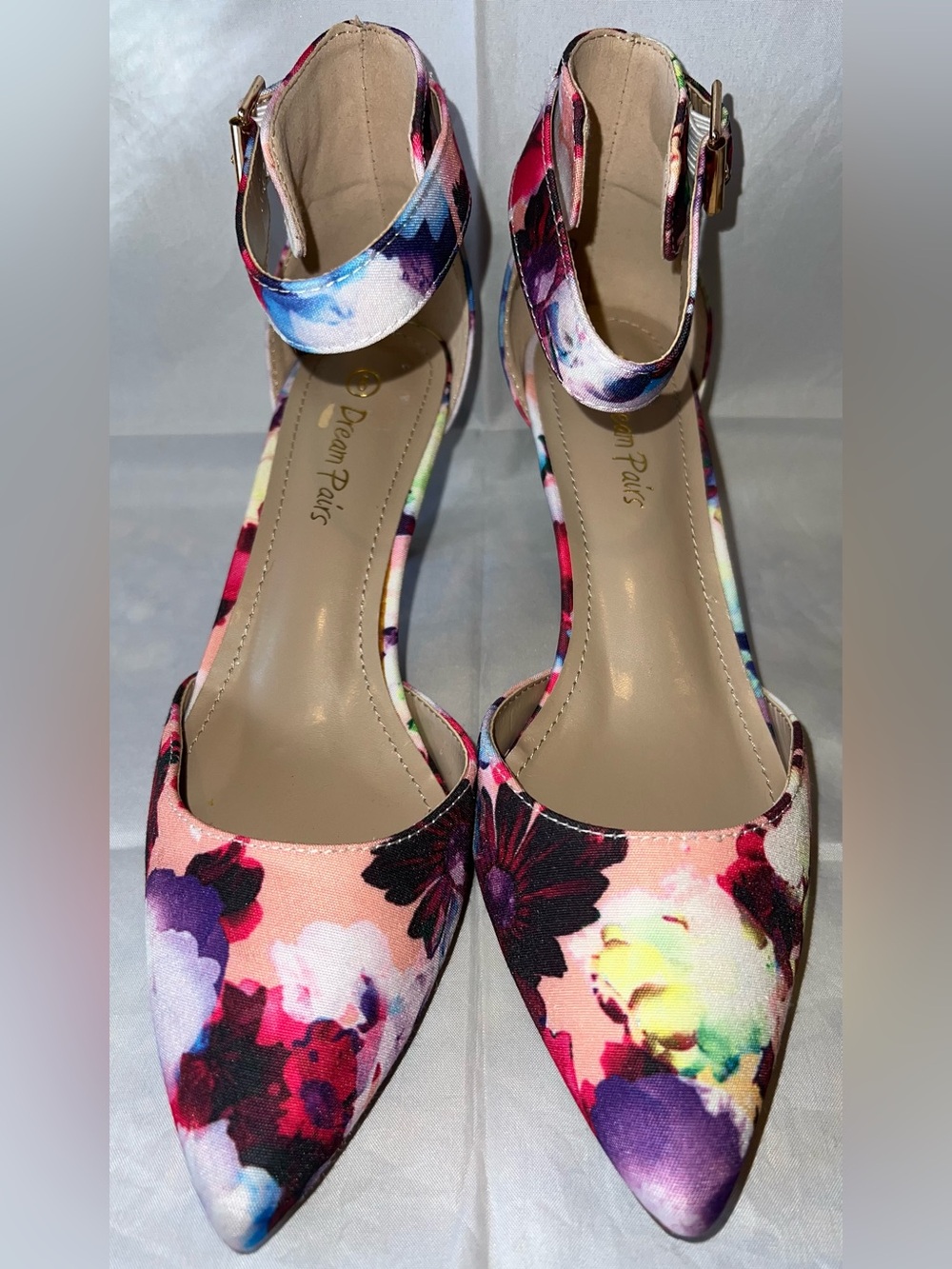 Dream Pairs Women's Low Heel Ankle Strap Pumps - Floral US 8